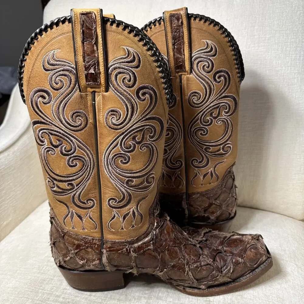 Men's Lucchese 9D Pirarucu Cowboy Boots 9 Worn Made In USA